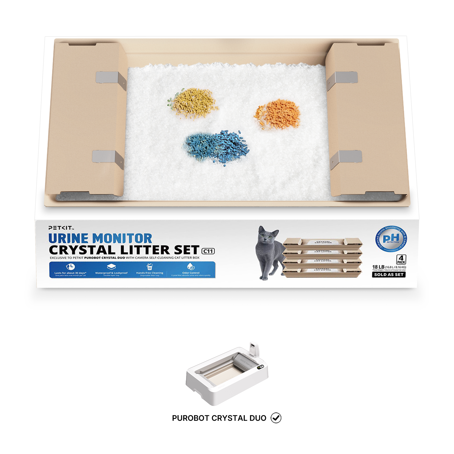 Urine Monitor Crystal Litter Set (pH Detection) - 4 Pack
