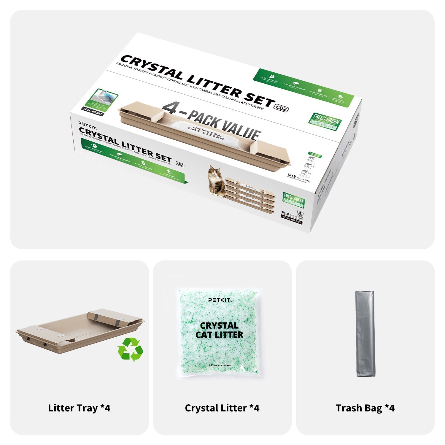 Crystal Litter Set (Fresh Green) - 4 Pack