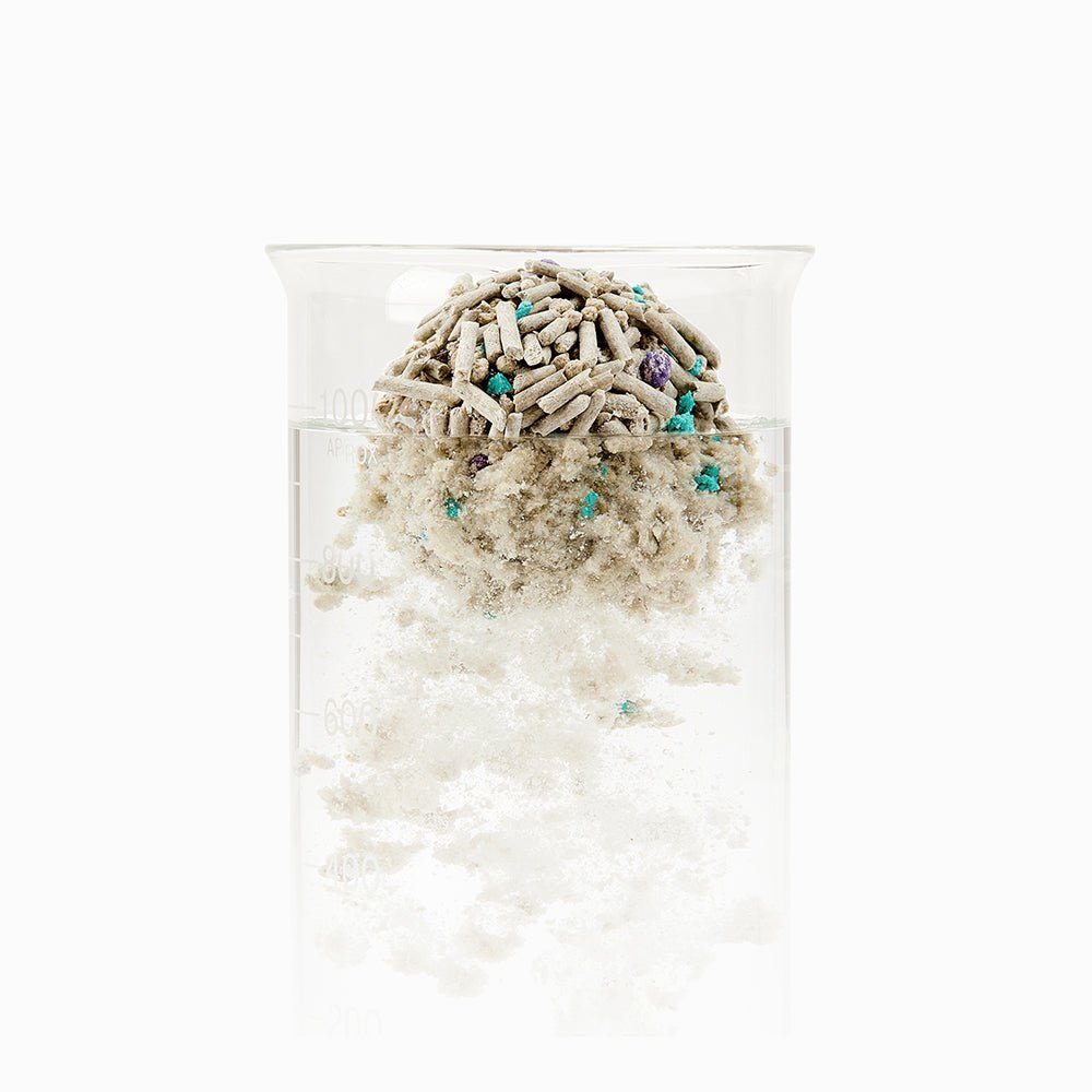 Flushable Clumping Cat Litter completely water-soluble and sewer safe for convenient flushing and disposal