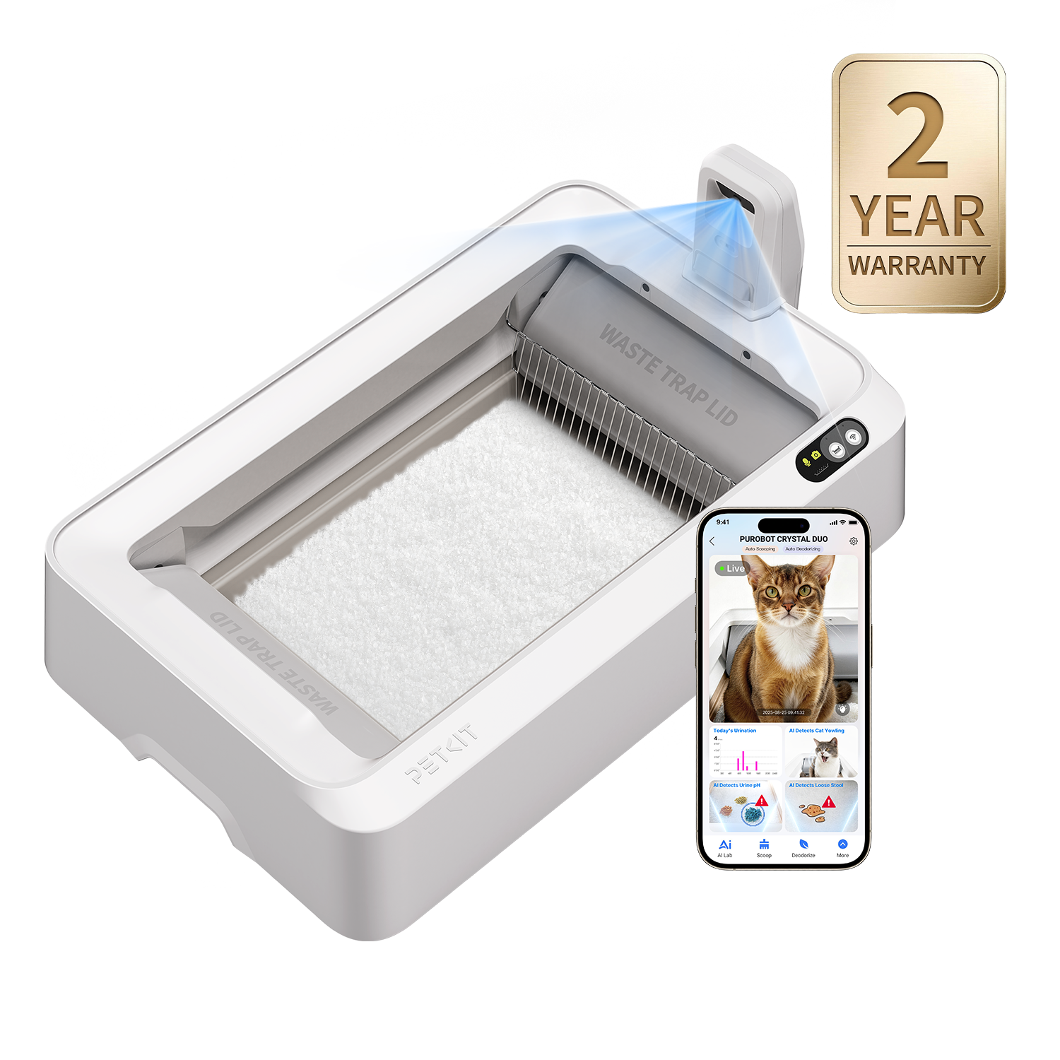 Purobot Crystal Duo Automatic Cat Litter Box with Camera